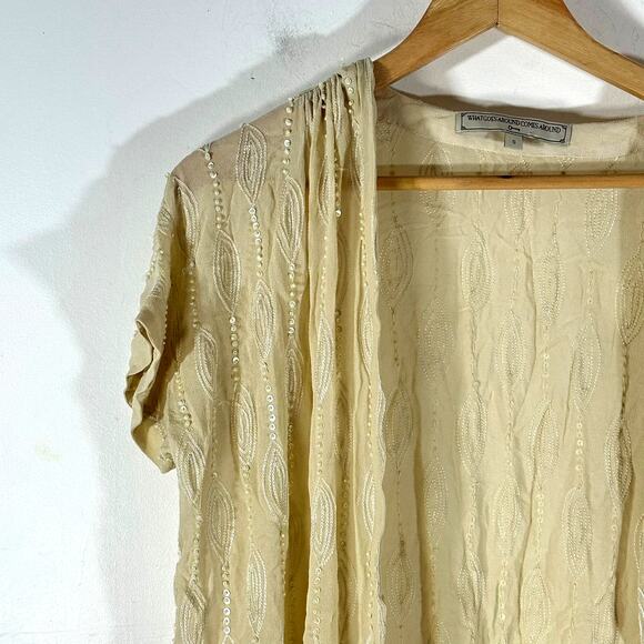 WHAT GOES AROUND COMES‎ AROUND Anthropologie Silk Beaded Cardi Womans S Cottage - Picture 3 of 11